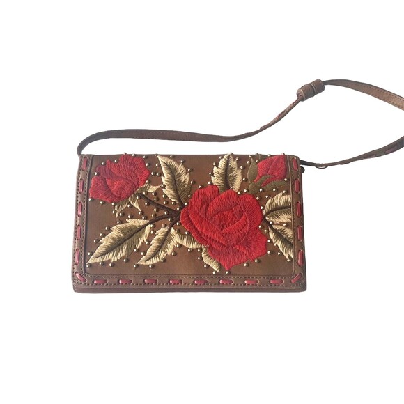 ISABELLA FIORI  "Ramblin Rose" Wallet Wristlet  Brown Genuine Leather Embroided - Picture 3 of 13